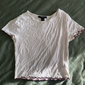 White blouse with burgundy ruffles top